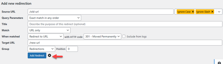 Redirections advanced settings Redirections advanced settings