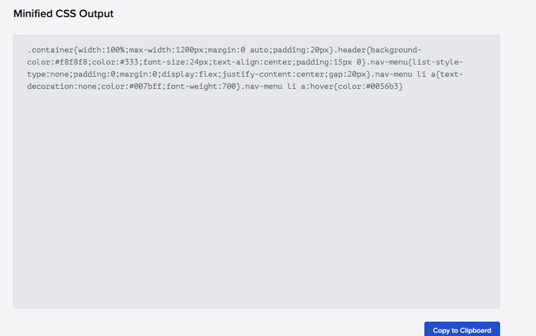 Minified CSS Output Minified CSS Output
