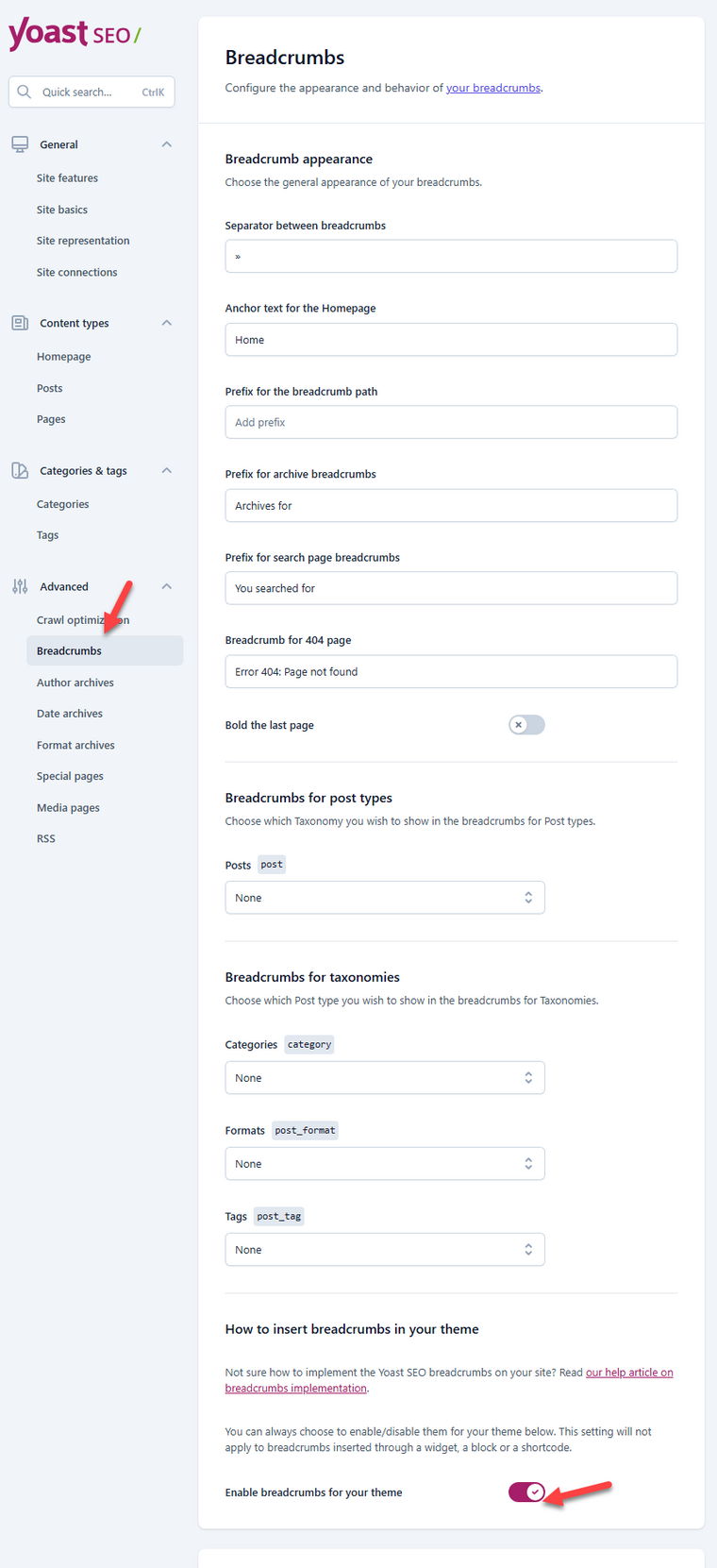 Breadcrumb Settings Breadcrumb Settings