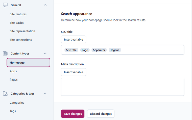 Homepage Search Appearance Homepage Search Appearance