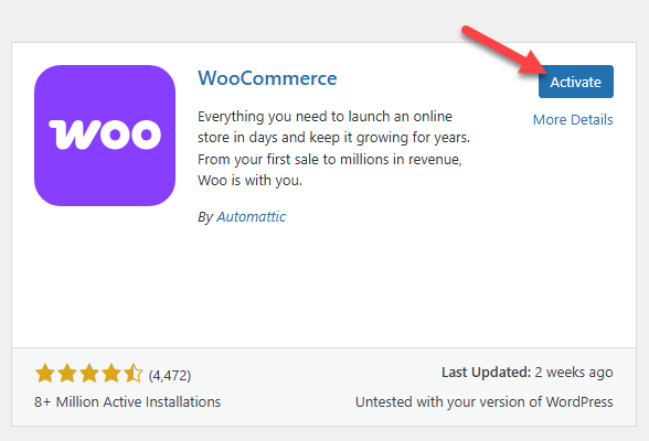 activate WooCommerce activate WooCommerce