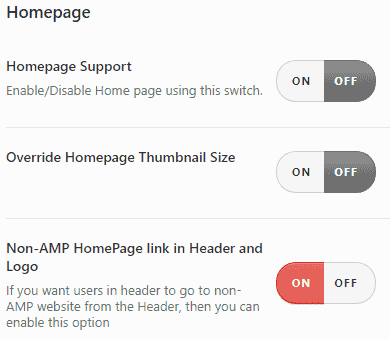 Home Page Settings AMPforWP