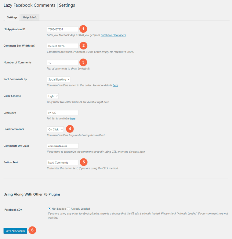Lazy Facebook Comments Plugin Settings Lazy Facebook Comments Plugin Settings