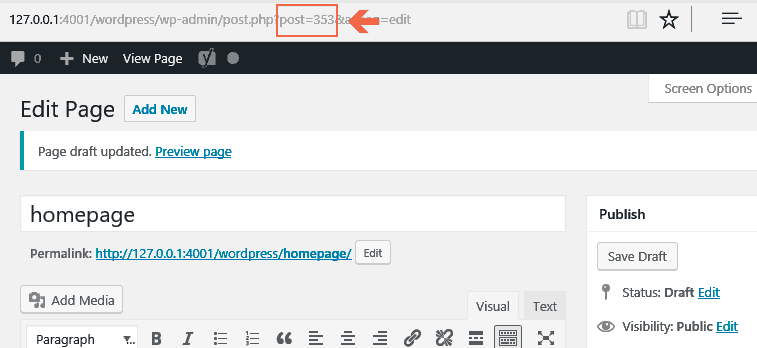 Page-ID showing in WordPress Visual Editor