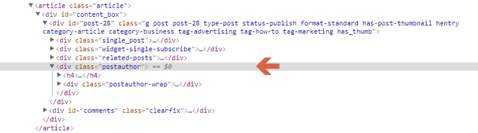 div tags of post author in single.php file