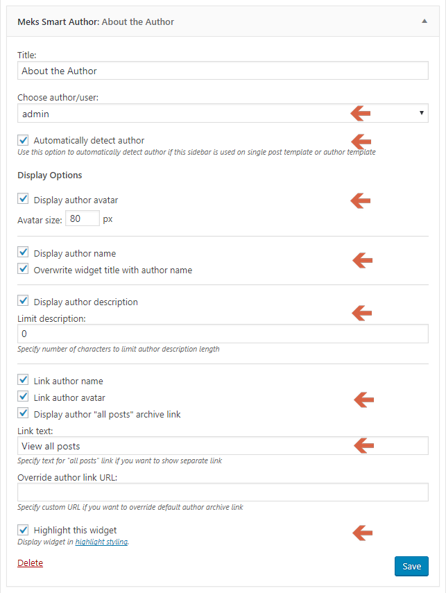 Meks Smart Author Widget Settings