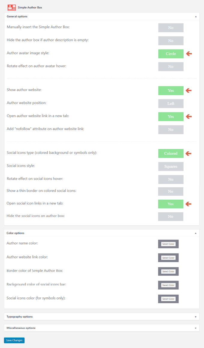 Simple Author Box Plugin Settings