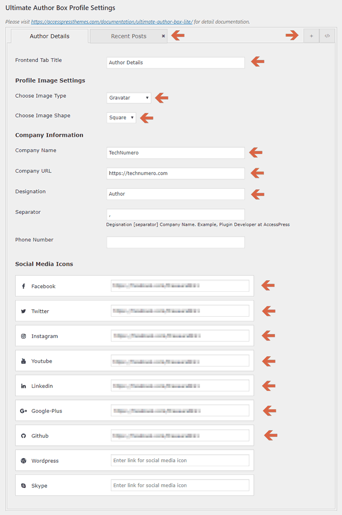 Ultimate Author Box Lite Plugin options on profile page