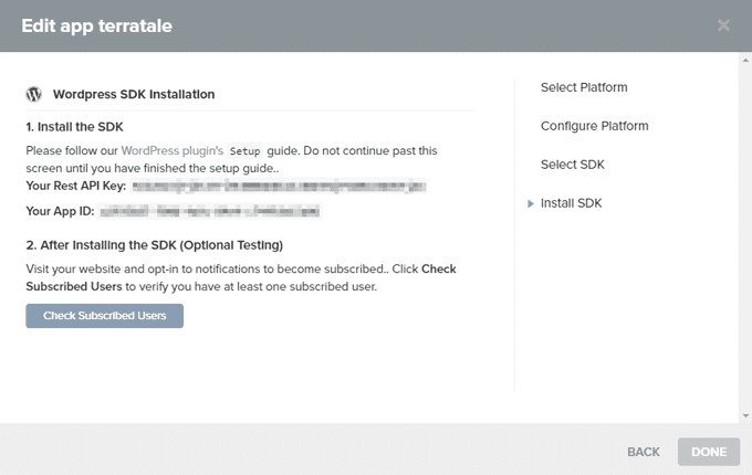 Copy your App ID and Rest API Key