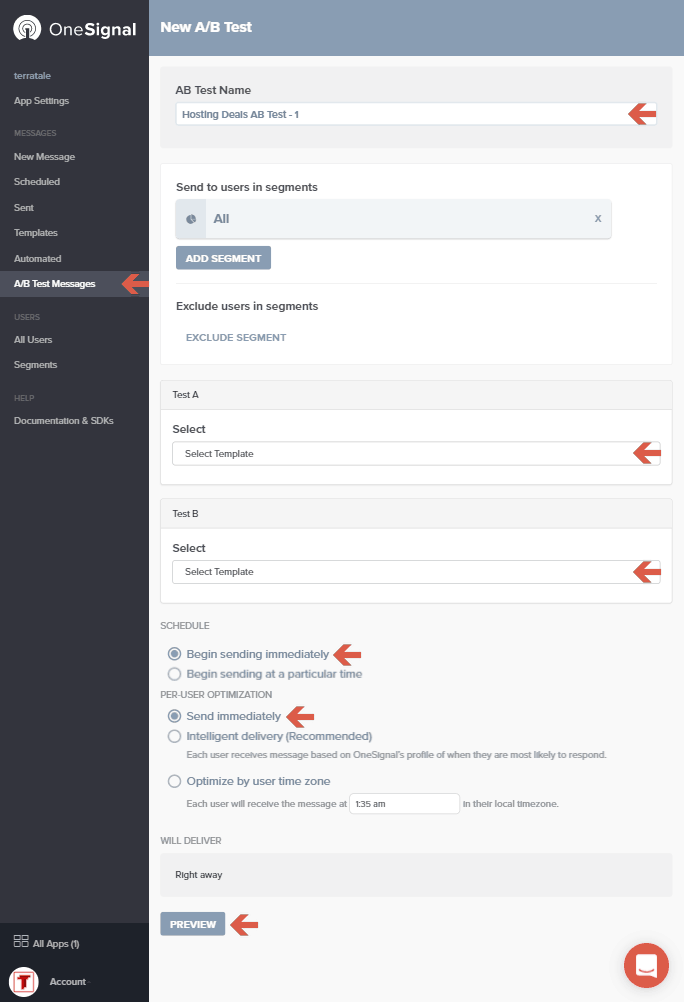 Setup A/B Testing with free WordPress push notifications plugin