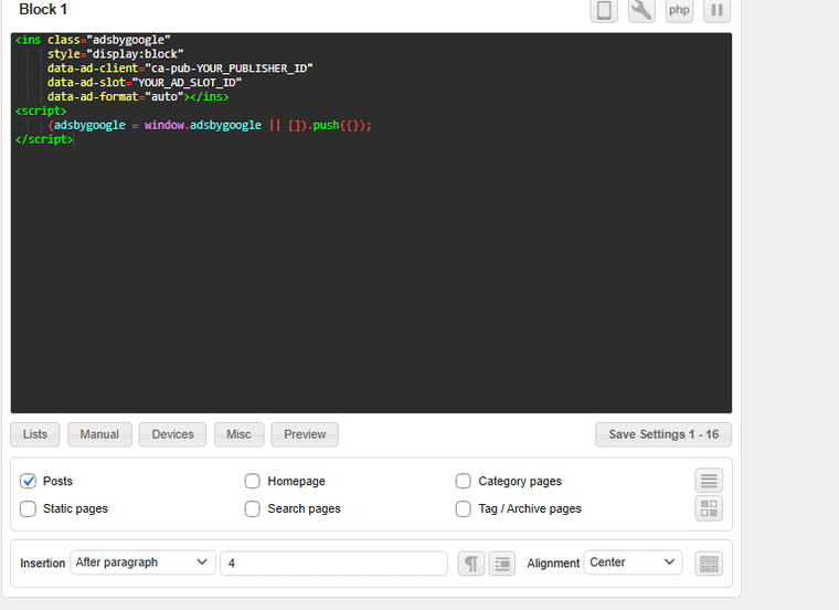 Ad Plugin Configuration Ad Plugin Configuration