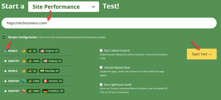 Start the WebPageTest Start the WebPageTest