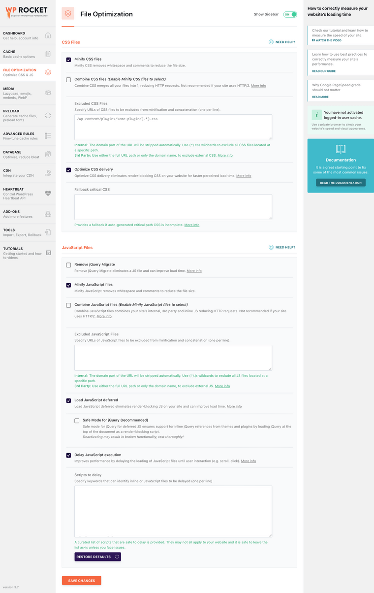 WP Rocket Minification Settings WP Rocket Minification Settings