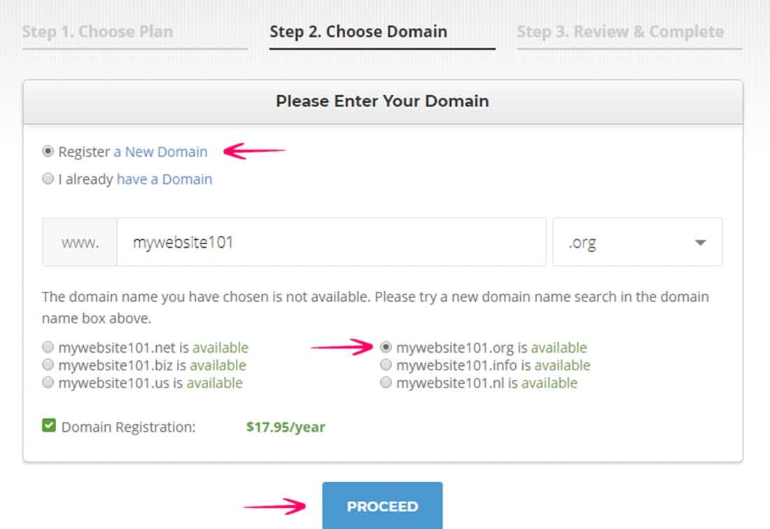 Select an Available Domain Name