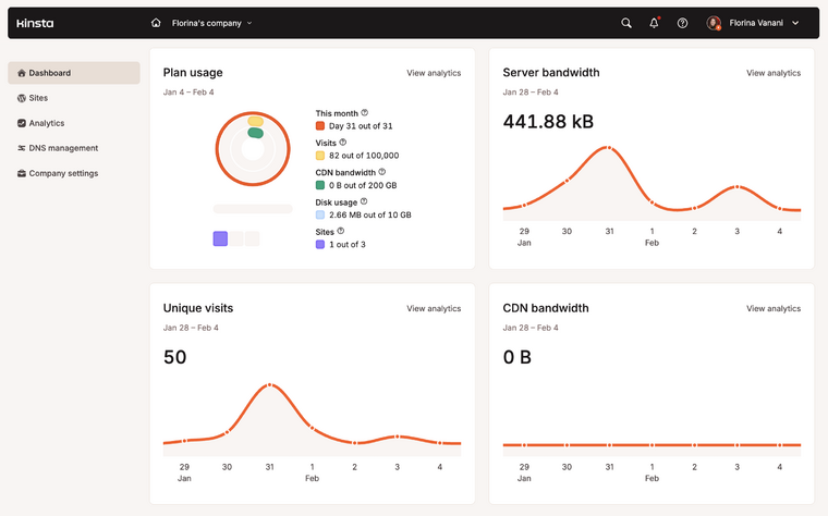 myKinsta Dashboard myKinsta Dashboard
