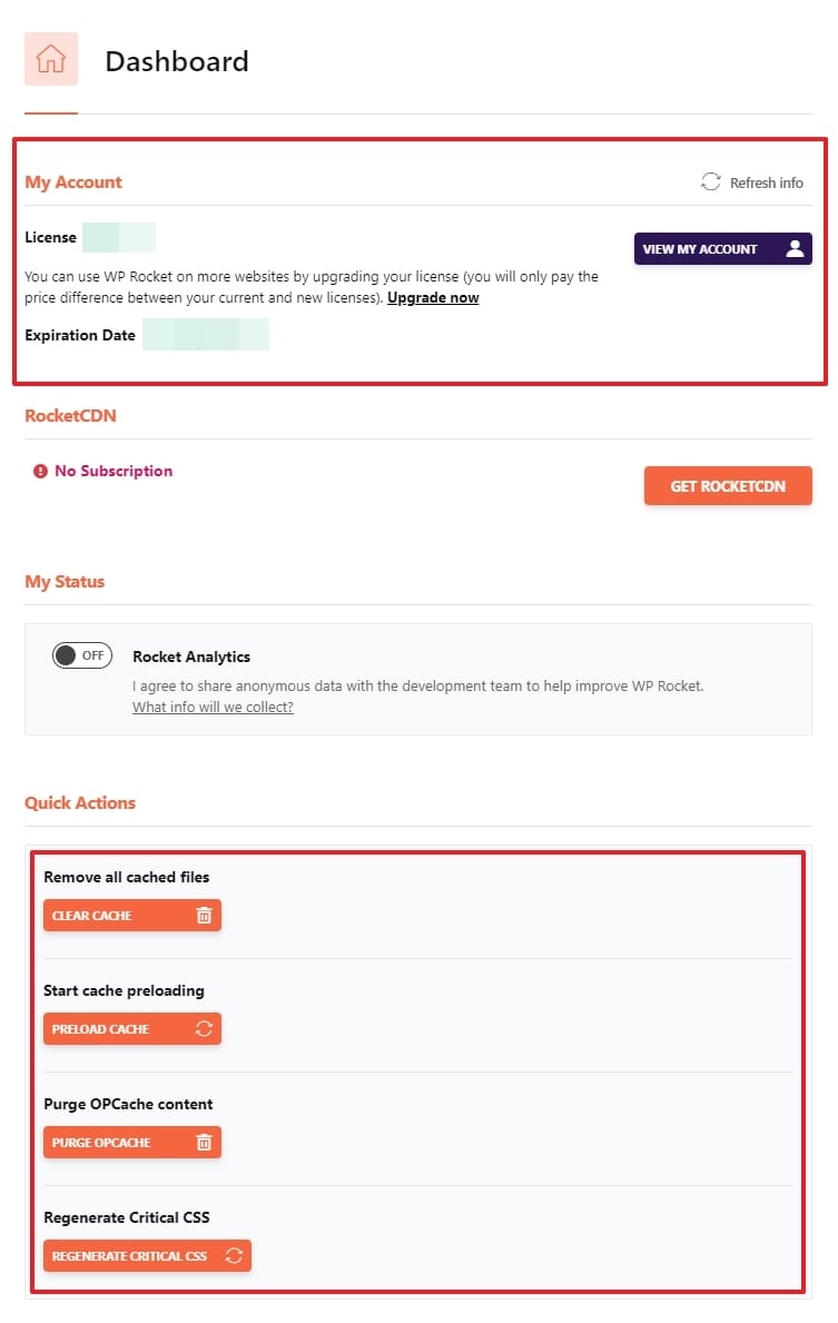 Dashboard Settings WP Rocket Dashboard Settings - WP Rocket