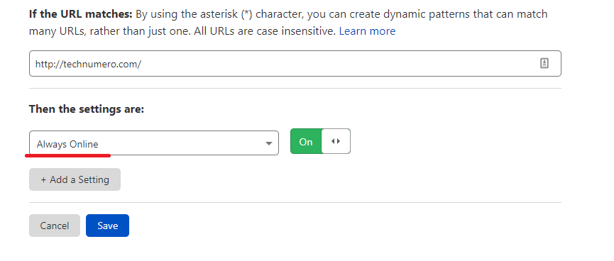 Always online Cloudflare page rule