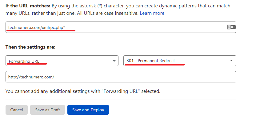 Forward xmlrpc URL Cloudflare page rule