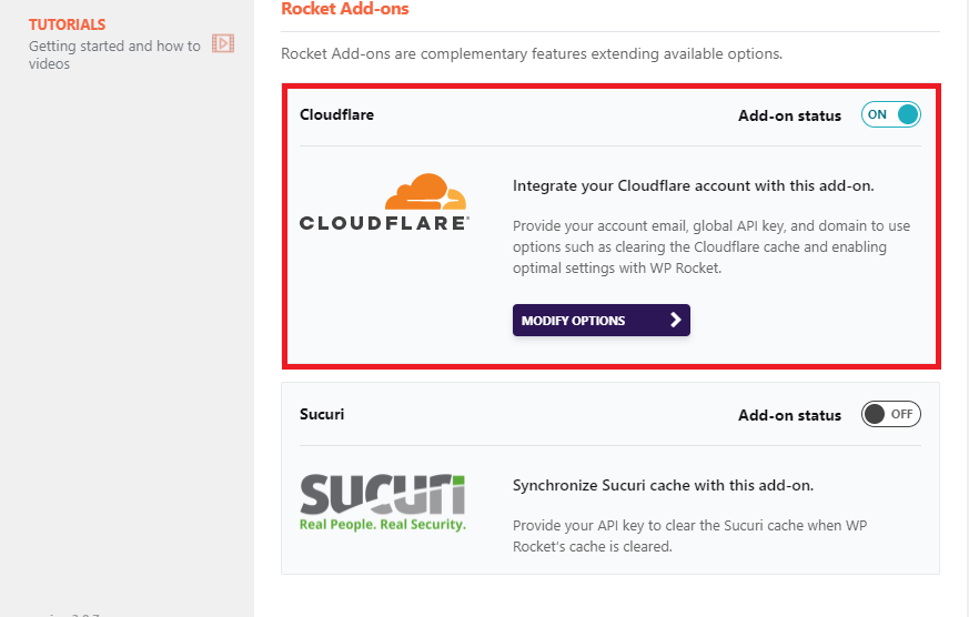 wp rocket cloudflare add on