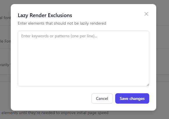 Lazy Render Lazy Render Exclusions
