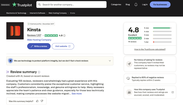 Kinsta Rating on Trustpilot Kinsta Rating on Trustpilot