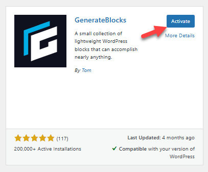 Activate GenerateBlocks - Create a Custom Footer in GeneratePress