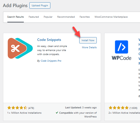 Install Code Snippets Plugin