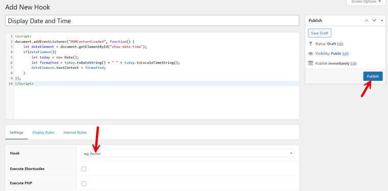Publish Code to Display Date and Time in GeneratePress