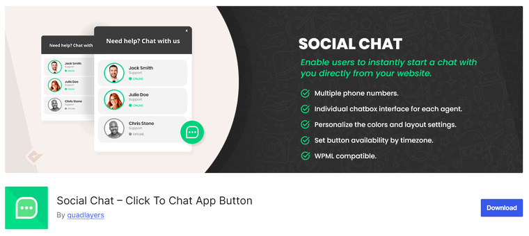 Social Chat - WordPress WhatsApp Plugins
